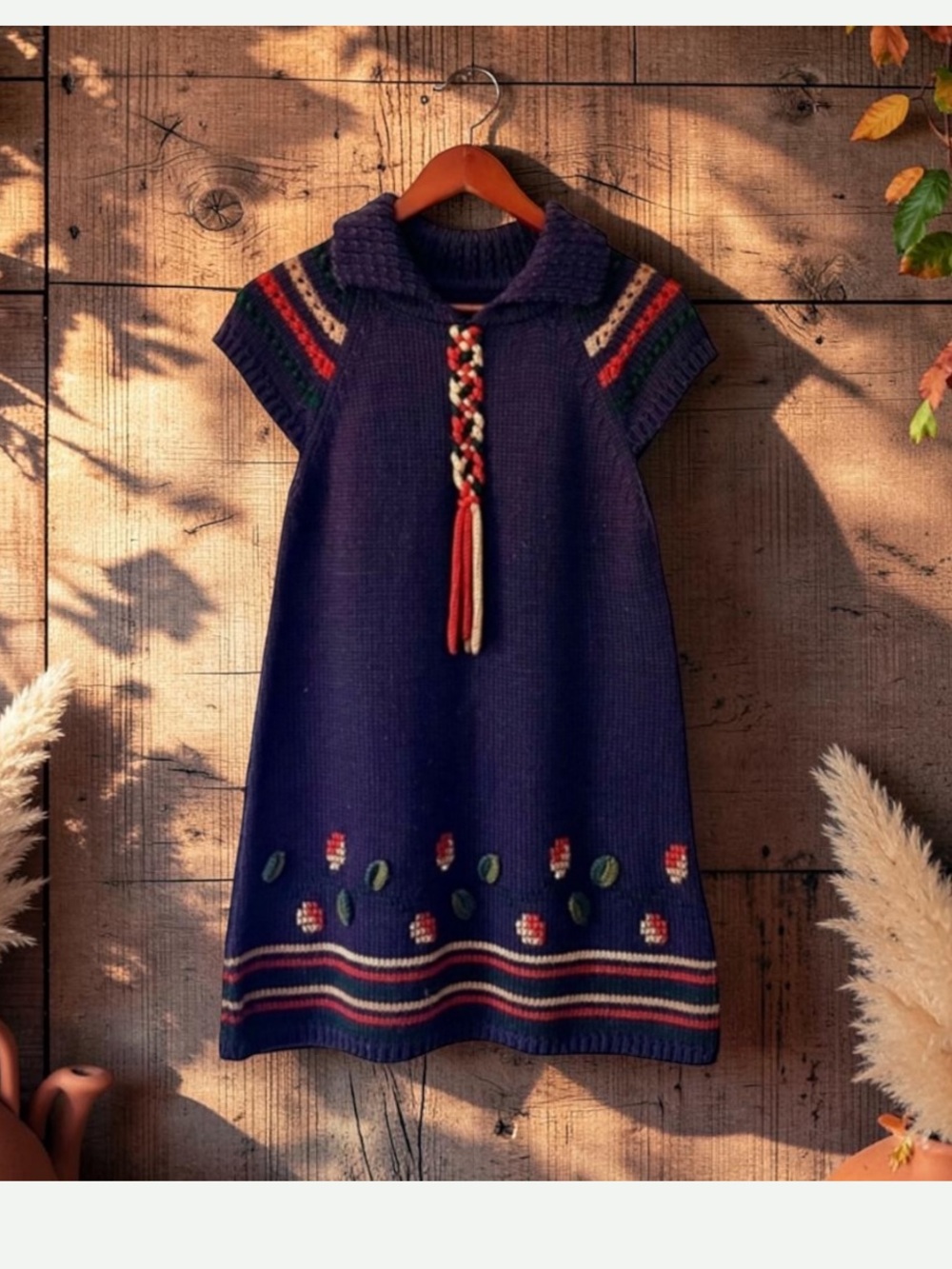 VTG Handmade Scandinavian
Embroidered Knit Dress Folk Art Boho
Sz S